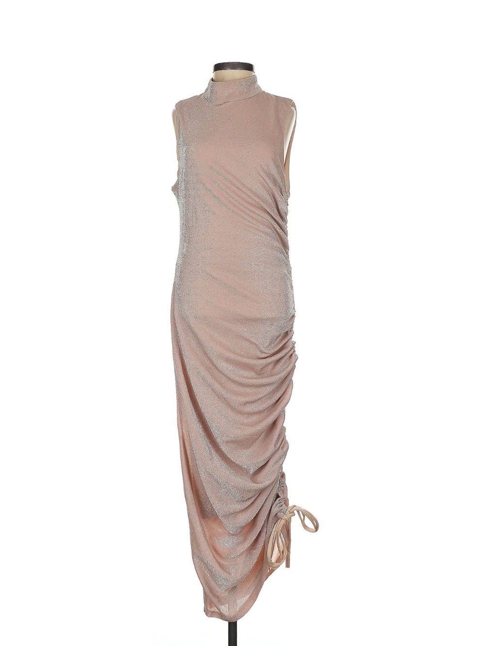 Club L London Sleeveless Blush Pink High-Neck Ruched Maxi Dress